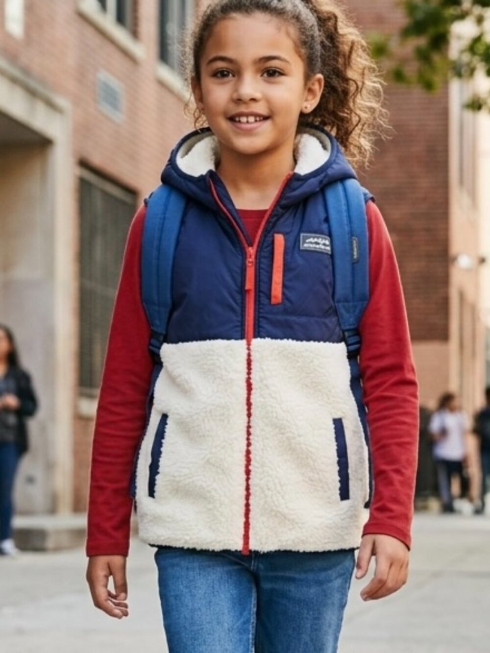 NEW Eddie Bauer Shearling‎ Fleece Hooded Vest Child’s Size 14 Full zip front NWT
